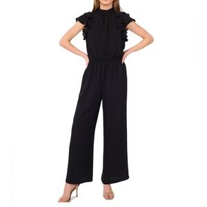 1.STATE Black Flutter Sleeve Mock Neck Jumpsuit